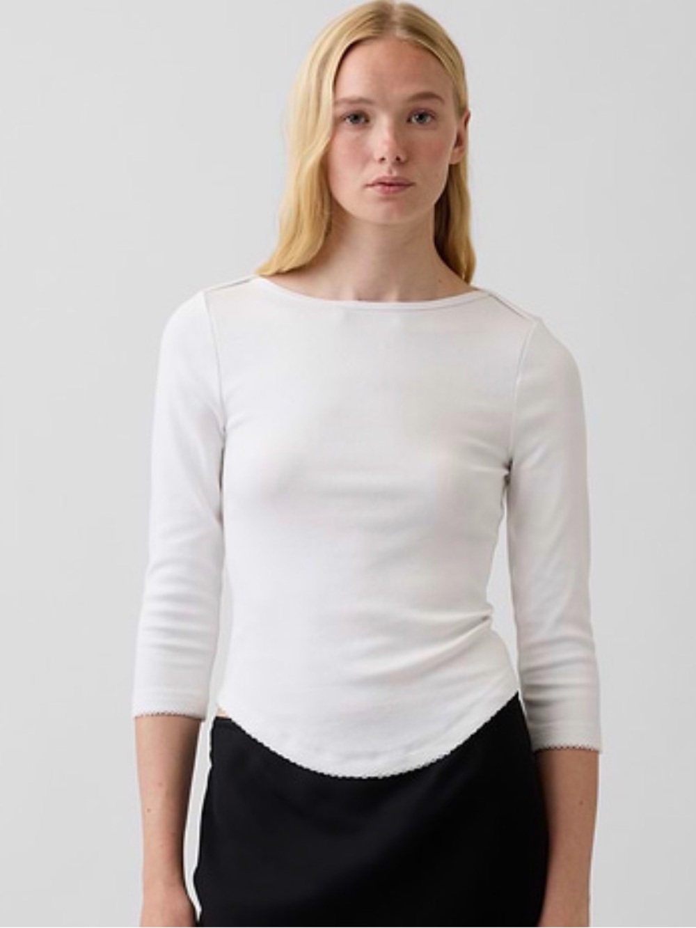 GAP Women's White Boatneck 3/4 Sleeve Top